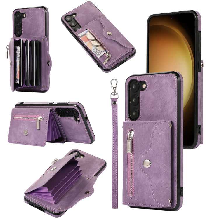 Zipper RFID Card Slots Phone Case with Short Lanyard, For Samsung Galaxy S23 5G, For Samsung Galaxy S23+ 5G, For Samsung Galaxy S23 Ultra 5G, For Samsung Galaxy S22 5G, For Samsung Galaxy S22+ 5G, For Samsung Galaxy S22 Ultra 5G, For Samsung Galaxy S21...