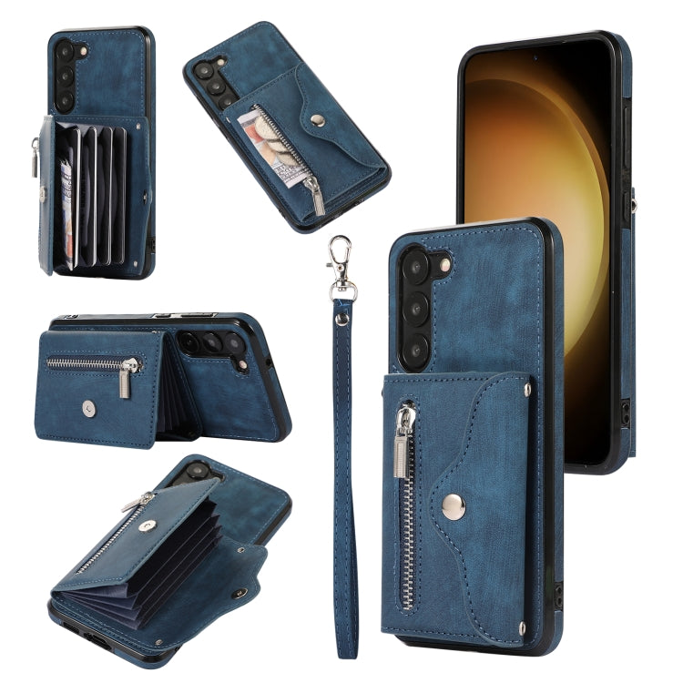 Zipper RFID Card Slots Phone Case with Short Lanyard, For Samsung Galaxy S23 5G, For Samsung Galaxy S23+ 5G, For Samsung Galaxy S23 Ultra 5G, For Samsung Galaxy S22 5G, For Samsung Galaxy S22+ 5G, For Samsung Galaxy S22 Ultra 5G, For Samsung Galaxy S21...