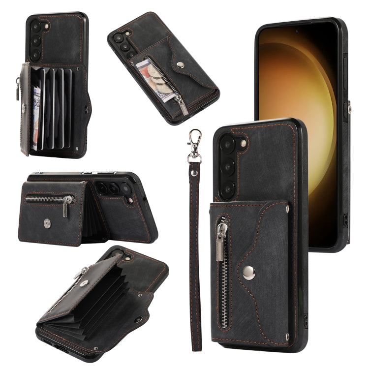 Zipper RFID Card Slots Phone Case with Short Lanyard, For Samsung Galaxy S23 5G, For Samsung Galaxy S23+ 5G, For Samsung Galaxy S23 Ultra 5G, For Samsung Galaxy S22 5G, For Samsung Galaxy S22+ 5G, For Samsung Galaxy S22 Ultra 5G, For Samsung Galaxy S21...