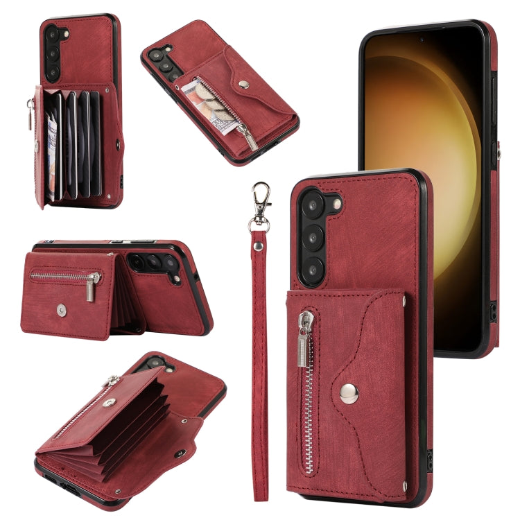 Zipper RFID Card Slots Phone Case with Short Lanyard, For Samsung Galaxy S23 5G, For Samsung Galaxy S23+ 5G, For Samsung Galaxy S23 Ultra 5G, For Samsung Galaxy S22 5G, For Samsung Galaxy S22+ 5G, For Samsung Galaxy S22 Ultra 5G, For Samsung Galaxy S21...