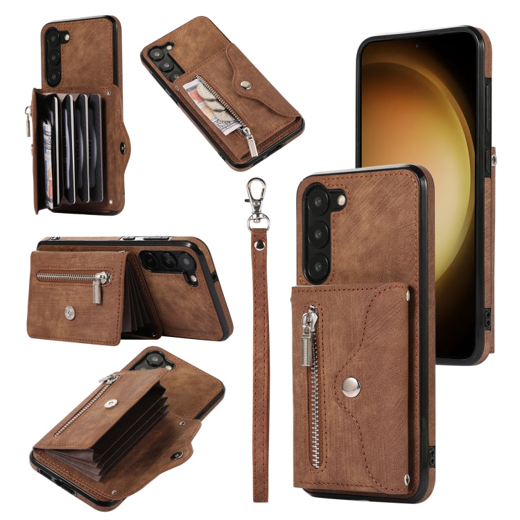 Zipper RFID Card Slots Phone Case with Short Lanyard, For Samsung Galaxy S23 5G, For Samsung Galaxy S23+ 5G, For Samsung Galaxy S23 Ultra 5G, For Samsung Galaxy S22 5G, For Samsung Galaxy S22+ 5G, For Samsung Galaxy S22 Ultra 5G, For Samsung Galaxy S21...