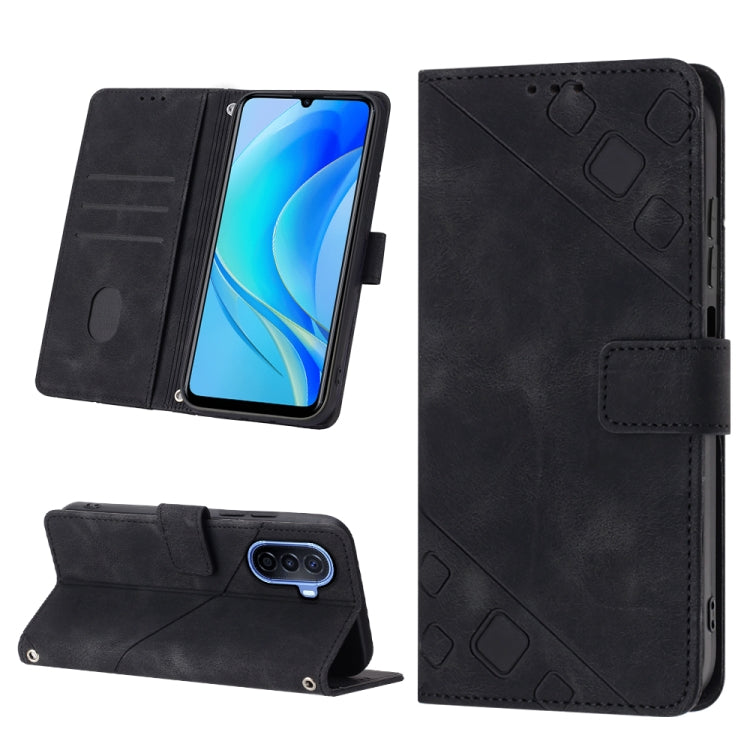 Skin-feel Embossed Leather Phone Case, For Huawei Enjoy 50 / nova Y70 Plus Global
