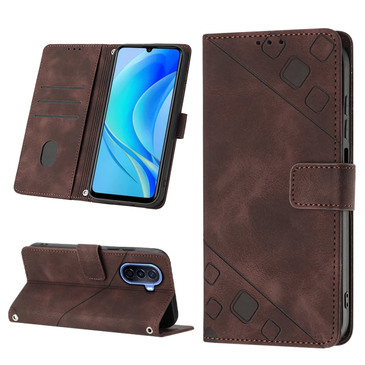 Skin-feel Embossed Leather Phone Case, For Huawei Enjoy 7S/Honor 9 Lite/Honor 9i, For Huawei Enjoy 50 / nova Y70 Plus Global