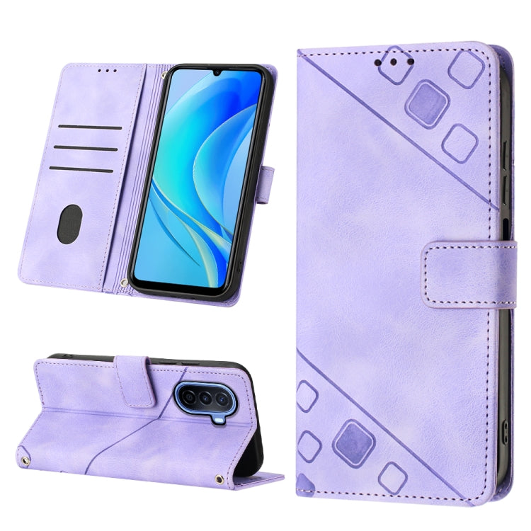 Skin-feel Embossed Leather Phone Case, For Huawei Enjoy 50 / nova Y70 Plus Global