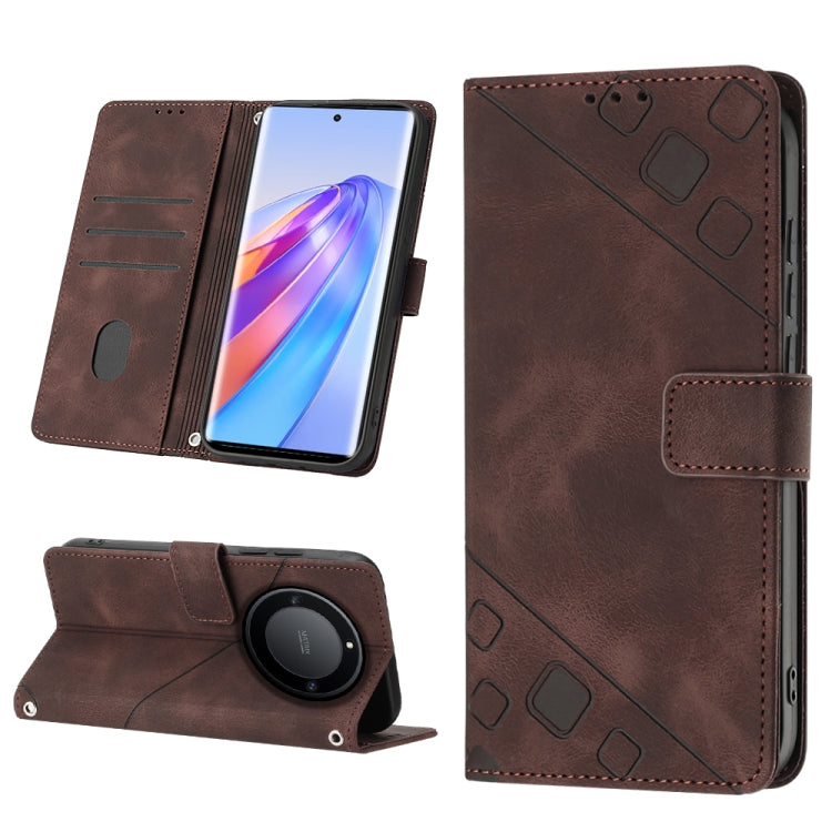 Skin-feel Embossed Leather Phone Case, For Honor X9a 5G/Magic5 Lite, For Honor 8A/Y6 2019/Y6 Pro 2019, For Honor 9X Global/Huawei P Smart Z/Y9 Prime 2019/Enjoy 10 Plus, For Honor X6 / X8 5G