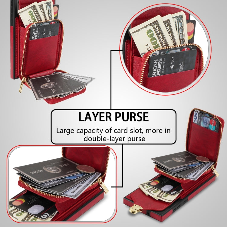 Zipper Hardware Card Wallet Phone Case, For Samsung Galaxy S23 Ultra 5G, For Samsung Galaxy S23+ 5G, For Samsung Galaxy S23 5G, For Samsung Galaxy S22 Ultra 5G, For Samsung Galaxy S22+ 5G, For Samsung Galaxy S22 5G, For Samsung Galaxy S21 FE 5G        ...
