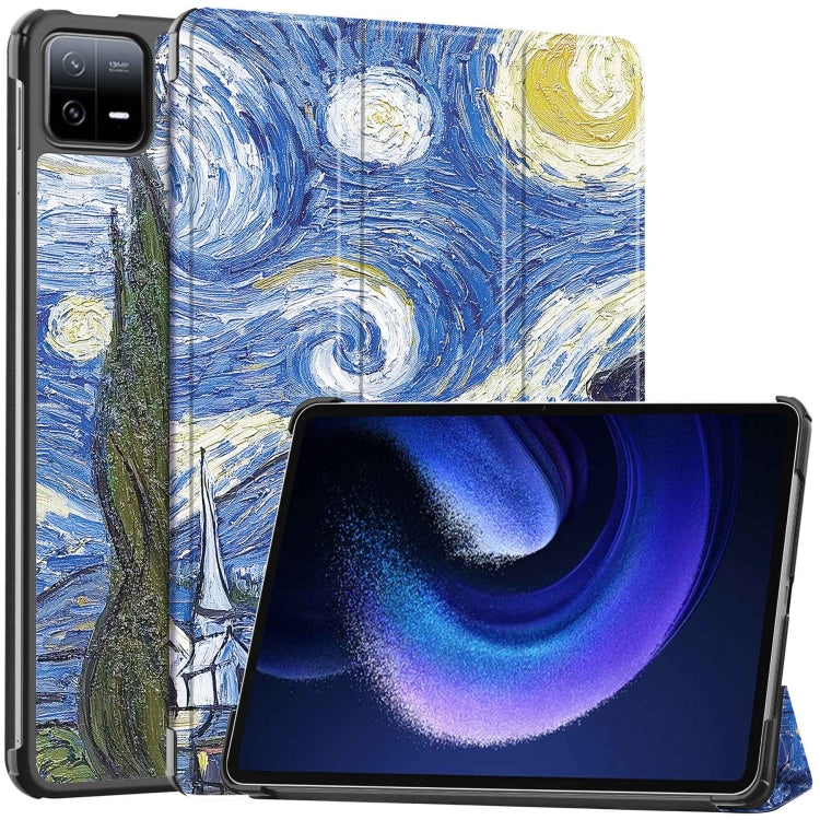 Custer Painted 3-Fold Stand Leather Smart Tablet Case, For Xiaomi Pad 6 / 6 Pro