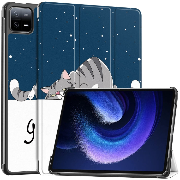 Custer Painted 3-Fold Stand Leather Smart Tablet Case, For Xiaomi Pad 6 / 6 Pro
