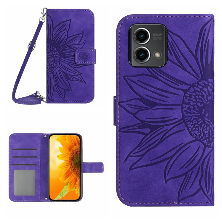 HT04 Skin Feel Sun Flower Embossed Flip Leather Phone Case with Lanyard, For Motorola Moto G Power 2023, For Motorola Moto G Stylus 5G 2023, For Sony Xperia 1 V, For Sony Xperia 10 V