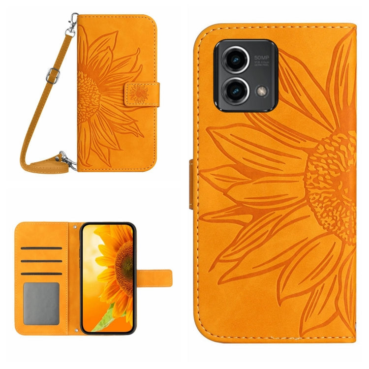 HT04 Skin Feel Sun Flower Embossed Flip Leather Phone Case with Lanyard, For Motorola Moto G Power 2023, For Motorola Moto G Stylus 5G 2023, For Sony Xperia 1 V, For Sony Xperia 10 V
