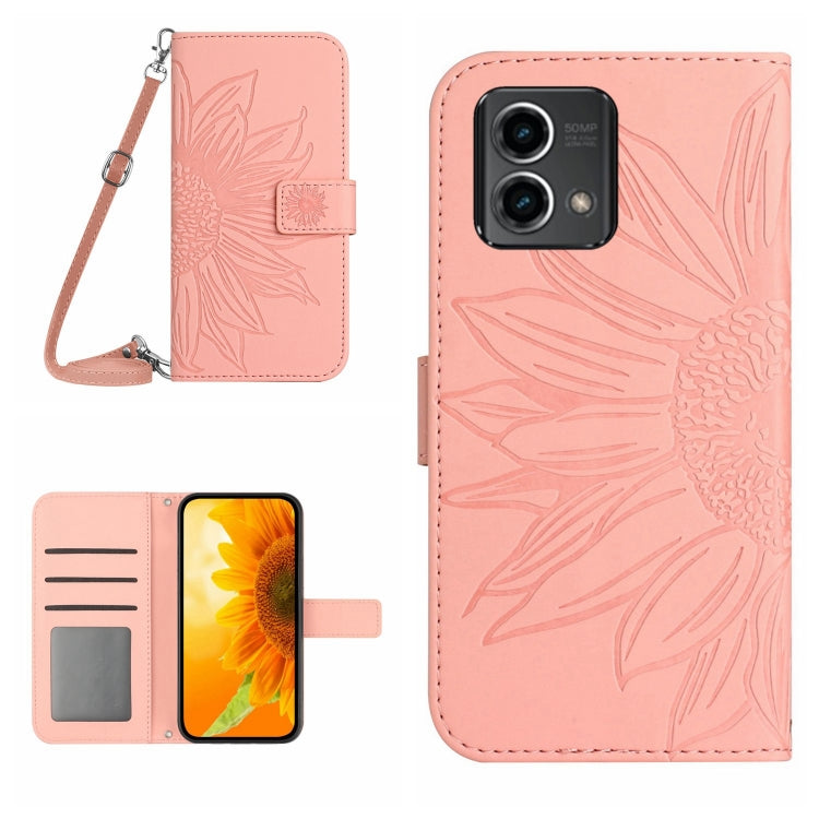 HT04 Skin Feel Sun Flower Embossed Flip Leather Phone Case with Lanyard, For Motorola Moto G Power 2023, For Motorola Moto G Stylus 5G 2023, For Sony Xperia 1 V, For Sony Xperia 10 V