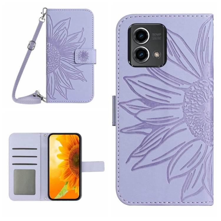 HT04 Skin Feel Sun Flower Embossed Flip Leather Phone Case with Lanyard, For Motorola Moto G Power 2023, For Motorola Moto G Stylus 5G 2023, For Sony Xperia 1 V, For Sony Xperia 10 V