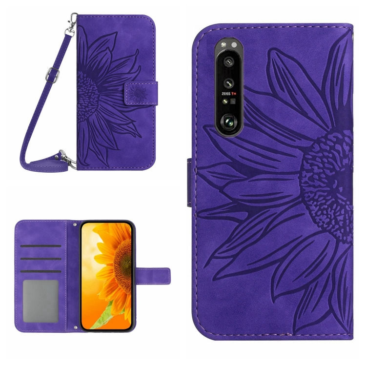 HT04 Skin Feel Sun Flower Embossed Flip Leather Phone Case with Lanyard, For Motorola Moto G Power 2023, For Motorola Moto G Stylus 5G 2023, For Sony Xperia 1 V, For Sony Xperia 10 V