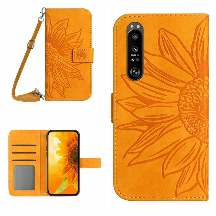 HT04 Skin Feel Sun Flower Embossed Flip Leather Phone Case with Lanyard, For Motorola Moto G Power 2023, For Motorola Moto G Stylus 5G 2023, For Sony Xperia 1 V, For Sony Xperia 10 V