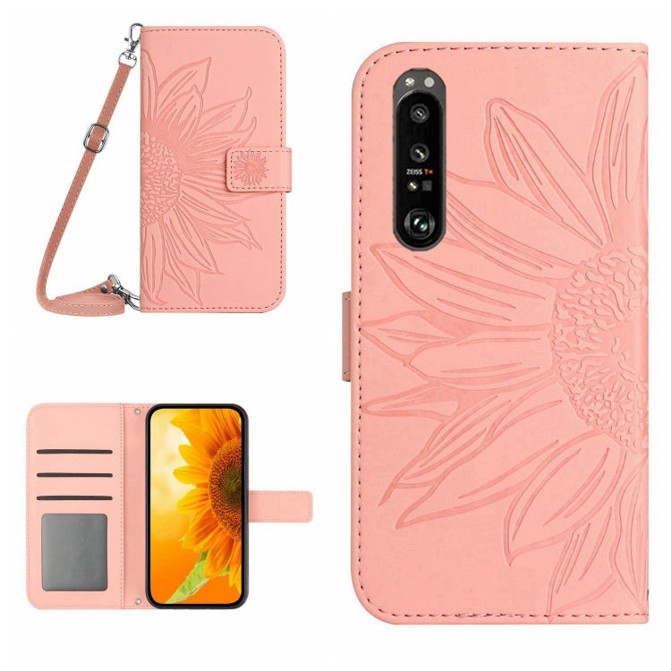 HT04 Skin Feel Sun Flower Embossed Flip Leather Phone Case with Lanyard, For Motorola Moto G Power 2023, For Motorola Moto G Stylus 5G 2023, For Sony Xperia 1 V, For Sony Xperia 10 V