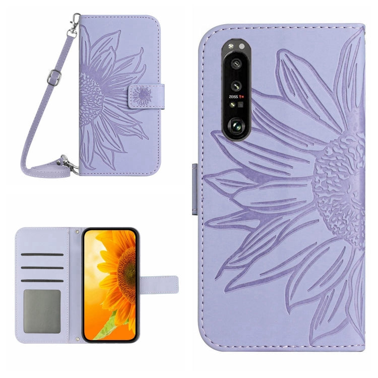 HT04 Skin Feel Sun Flower Embossed Flip Leather Phone Case with Lanyard, For Motorola Moto G Power 2023, For Motorola Moto G Stylus 5G 2023, For Sony Xperia 1 V, For Sony Xperia 10 V