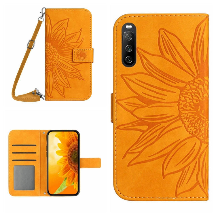 HT04 Skin Feel Sun Flower Embossed Flip Leather Phone Case with Lanyard, For Motorola Moto G Power 2023, For Motorola Moto G Stylus 5G 2023, For Sony Xperia 1 V, For Sony Xperia 10 V