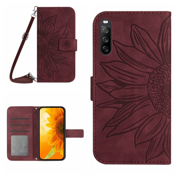 HT04 Skin Feel Sun Flower Embossed Flip Leather Phone Case with Lanyard, For Motorola Moto G Power 2023, For Motorola Moto G Stylus 5G 2023, For Sony Xperia 1 V, For Sony Xperia 10 V