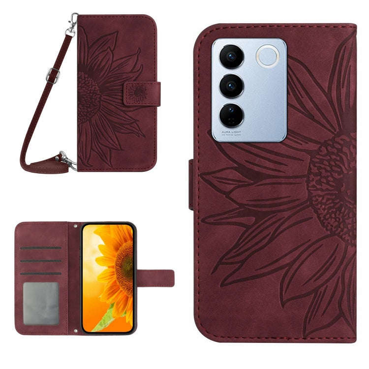 HT04 Skin Feel Sun Flower Embossed Flip Leather Phone Case with Lanyard, For vivo V27, For Samsung Galaxy F14 5G Global, For Xiaomi 13 Ultra