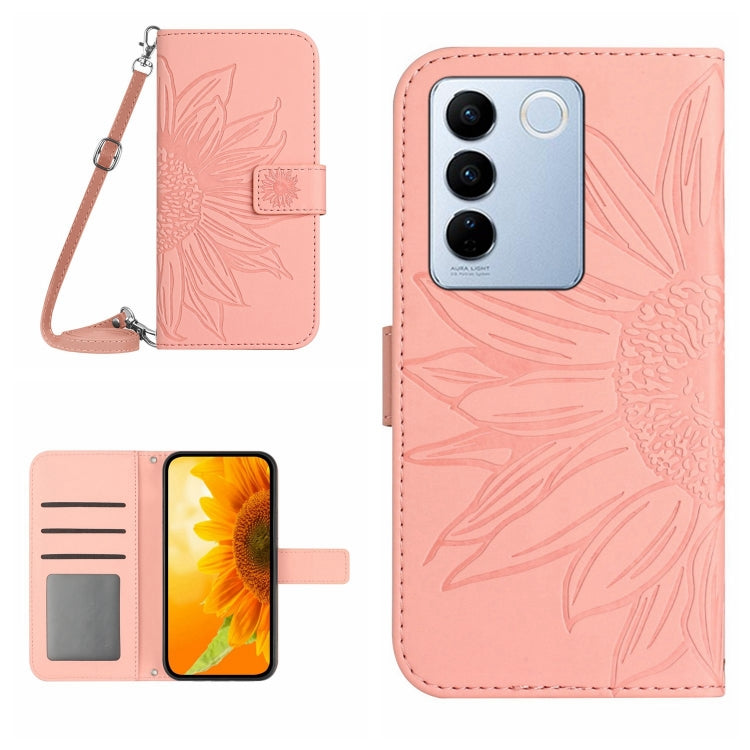 HT04 Skin Feel Sun Flower Embossed Flip Leather Phone Case with Lanyard, For vivo V27, For Samsung Galaxy F14 5G Global, For Xiaomi 13 Ultra