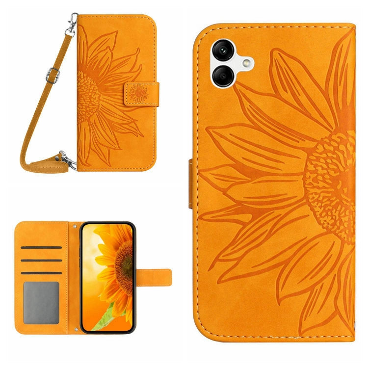 HT04 Skin Feel Sun Flower Embossed Flip Leather Phone Case with Lanyard, For vivo V27, For Samsung Galaxy F14 5G Global, For Xiaomi 13 Ultra