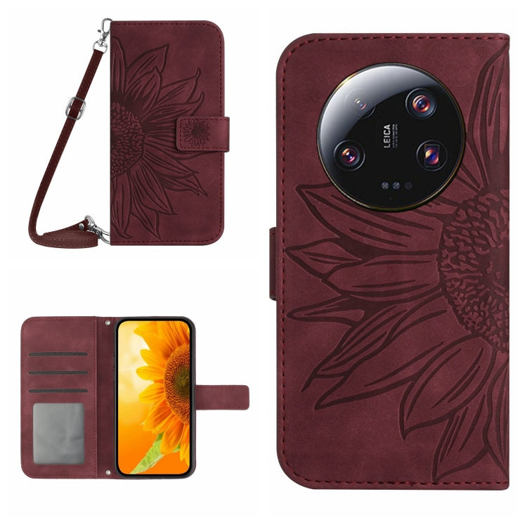 HT04 Skin Feel Sun Flower Embossed Flip Leather Phone Case with Lanyard, For vivo V27, For Samsung Galaxy F14 5G Global, For Xiaomi 13 Ultra
