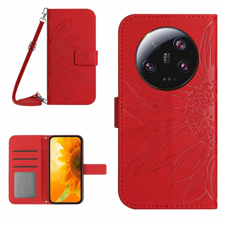 HT04 Skin Feel Sun Flower Embossed Flip Leather Phone Case with Lanyard, For vivo V27, For Samsung Galaxy F14 5G Global, For Xiaomi 13 Ultra