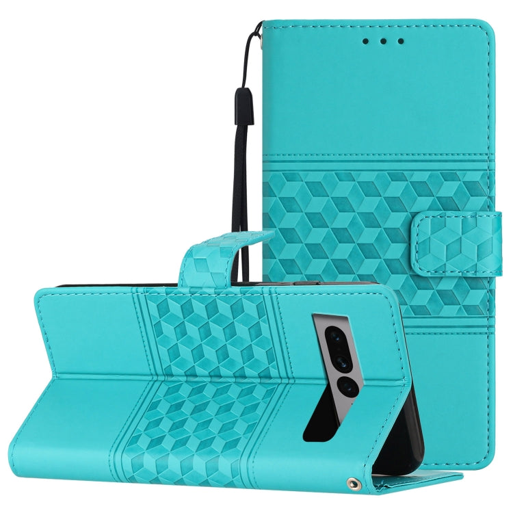 Diamond Embossed Skin Feel Leather Phone Case with Lanyard, For Google Pixel 8, For Google Pixel 8 Pro, For Google Pixel 7 5G, For Google Pixel 7 Pro 5G, For Google Pixel 7a, For Google Pixel 6, For Google Pixel 6 Pro, For Google Pixel 6a