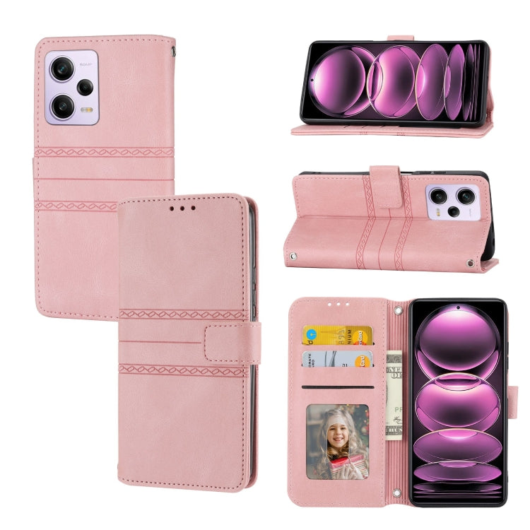 Embossed Stripes Skin Feel Leather Phone Case, For Motorola Moto G Play 5G, For Motorola Moto G Stylus 5G 2023, For Xiaomi Redmi Note 12 5G Global, For Xiaomi Redmi Note 12 Pro 5G Global, For Redmi Note 12 Pro+ 5G Global                                ...