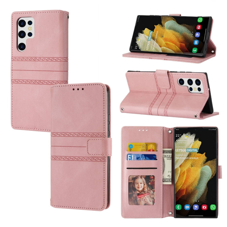 Embossed Stripes Skin Feel Leather Phone Case, For Samsung Galaxy S23+ 5G, For Samsung Galaxy S23 Ultra 5G, For Samsung Galaxy A14 5G, For Samsung Galaxy A34 5G, For Samsung Galaxy A54 5G