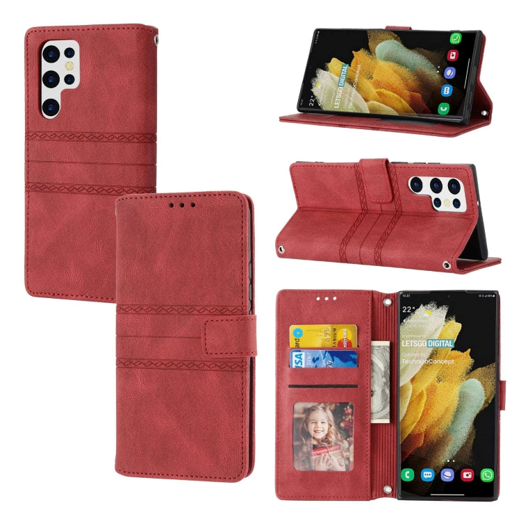 Embossed Stripes Skin Feel Leather Phone Case, For Samsung Galaxy S23+ 5G, For Samsung Galaxy S23 Ultra 5G, For Samsung Galaxy A14 5G, For Samsung Galaxy A34 5G, For Samsung Galaxy A54 5G
