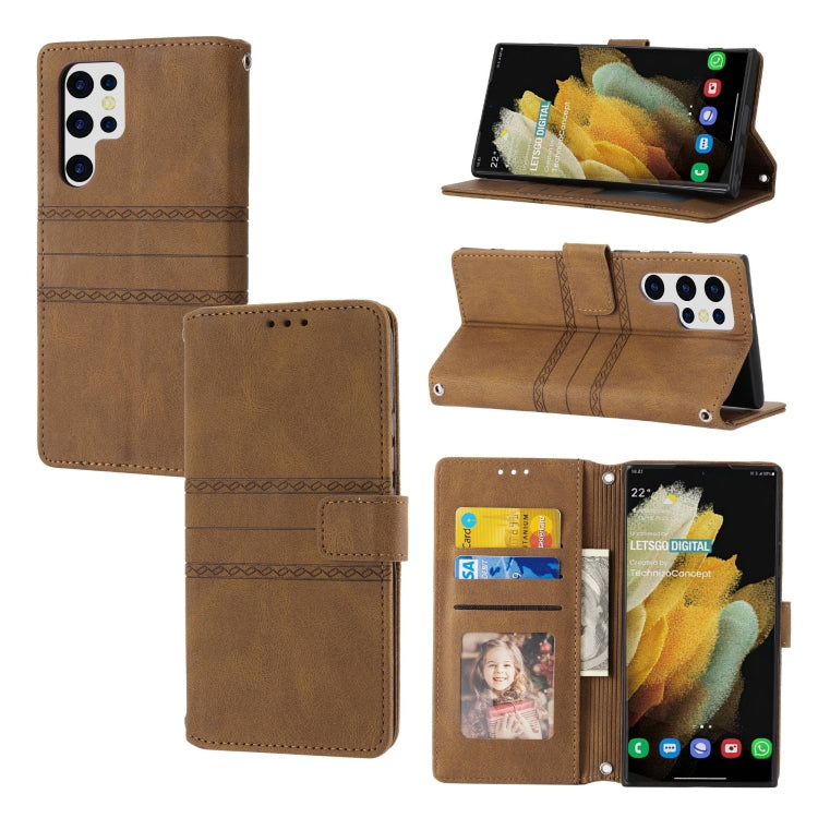 Embossed Stripes Skin Feel Leather Phone Case, For Samsung Galaxy S23+ 5G, For Samsung Galaxy S23 Ultra 5G, For Samsung Galaxy A14 5G, For Samsung Galaxy A34 5G, For Samsung Galaxy A54 5G