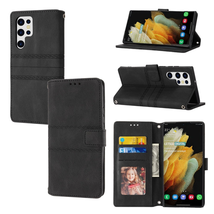 Embossed Stripes Skin Feel Leather Phone Case, For Samsung Galaxy S23+ 5G, For Samsung Galaxy S23 Ultra 5G, For Samsung Galaxy A14 5G, For Samsung Galaxy A34 5G, For Samsung Galaxy A54 5G