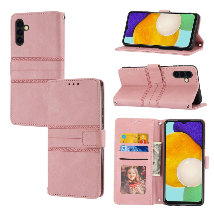 Embossed Stripes Skin Feel Leather Phone Case, For Samsung Galaxy S23+ 5G, For Samsung Galaxy S23 Ultra 5G, For Samsung Galaxy A14 5G, For Samsung Galaxy A34 5G, For Samsung Galaxy A54 5G