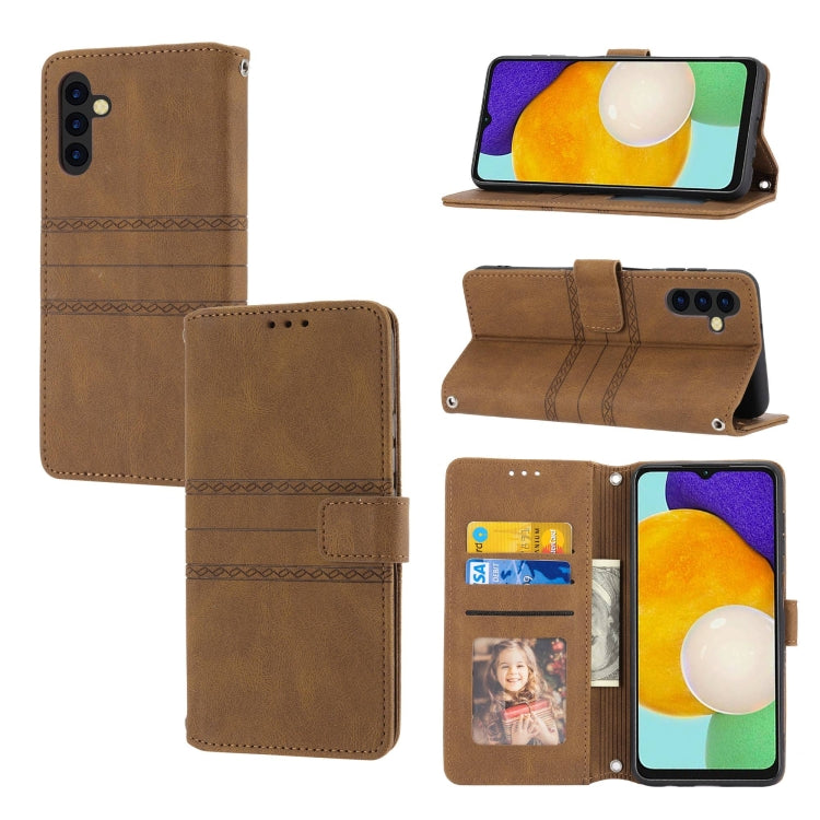 Embossed Stripes Skin Feel Leather Phone Case, For Samsung Galaxy S23+ 5G, For Samsung Galaxy S23 Ultra 5G, For Samsung Galaxy A14 5G, For Samsung Galaxy A34 5G, For Samsung Galaxy A54 5G