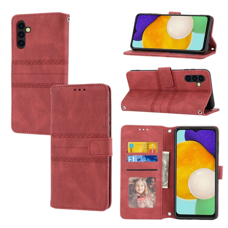 Embossed Stripes Skin Feel Leather Phone Case, For Samsung Galaxy S23+ 5G, For Samsung Galaxy S23 Ultra 5G, For Samsung Galaxy A14 5G, For Samsung Galaxy A34 5G, For Samsung Galaxy A54 5G