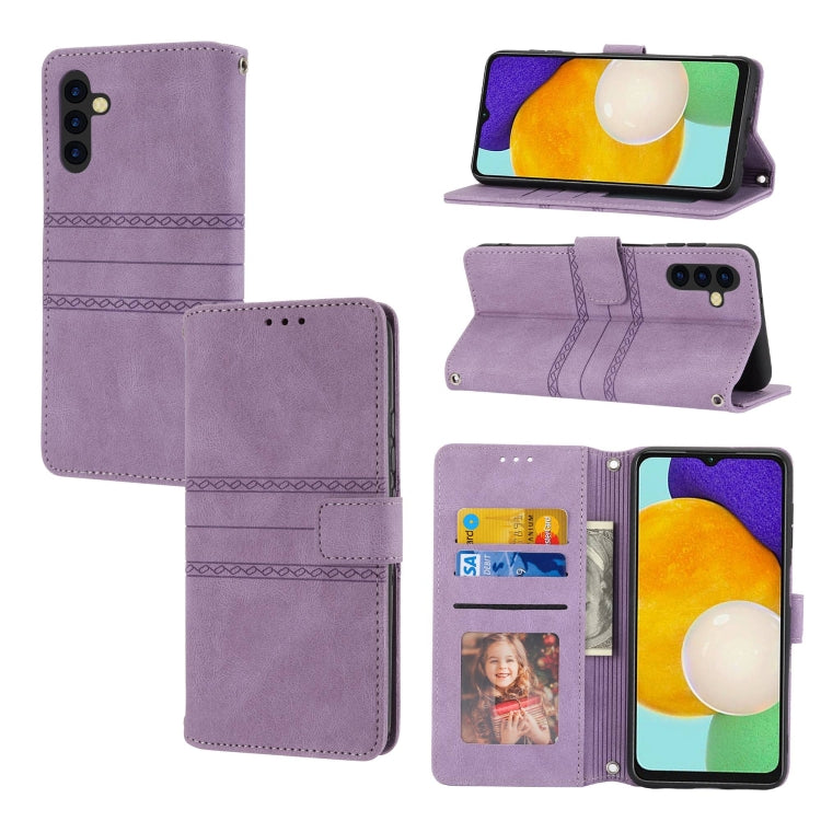 Embossed Stripes Skin Feel Leather Phone Case, For Samsung Galaxy S23+ 5G, For Samsung Galaxy S23 Ultra 5G, For Samsung Galaxy A14 5G, For Samsung Galaxy A34 5G, For Samsung Galaxy A54 5G