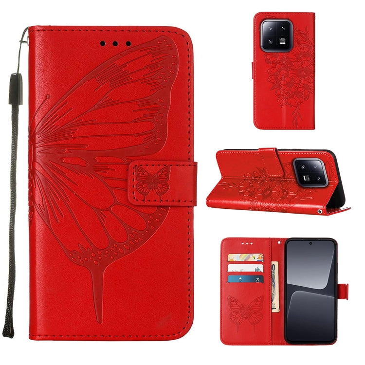 Embossed Butterfly Leather Phone Case, For Xiaomi 13 Pro, For Xiaomi Poco X5 Pro 5G / Redmi Note 12 Pro Speed