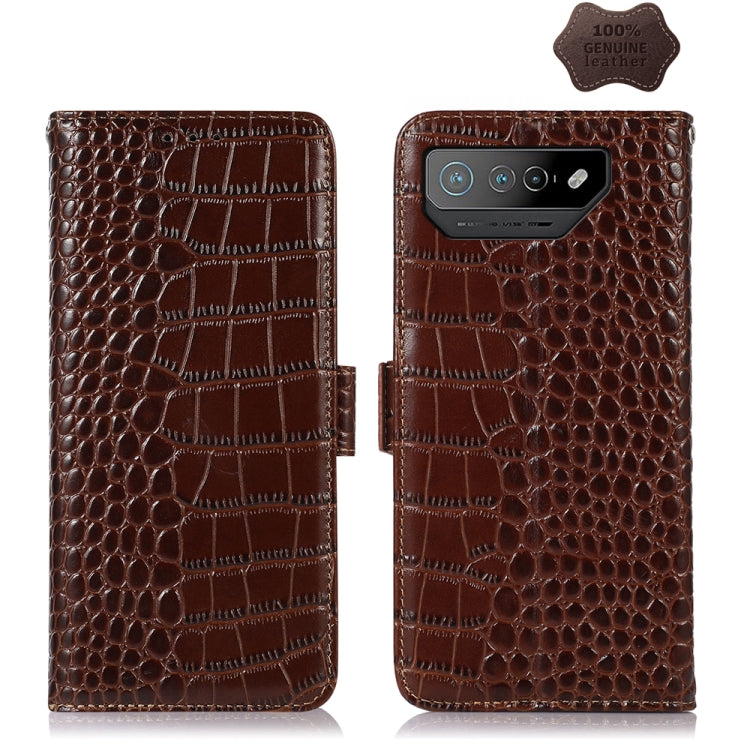Crocodile Top Layer Cowhide Leather Phone Case, For Asus ROG Phone 7