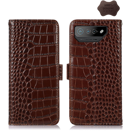 Crocodile Top Layer Cowhide Leather Phone Case, For Asus ROG Phone 7