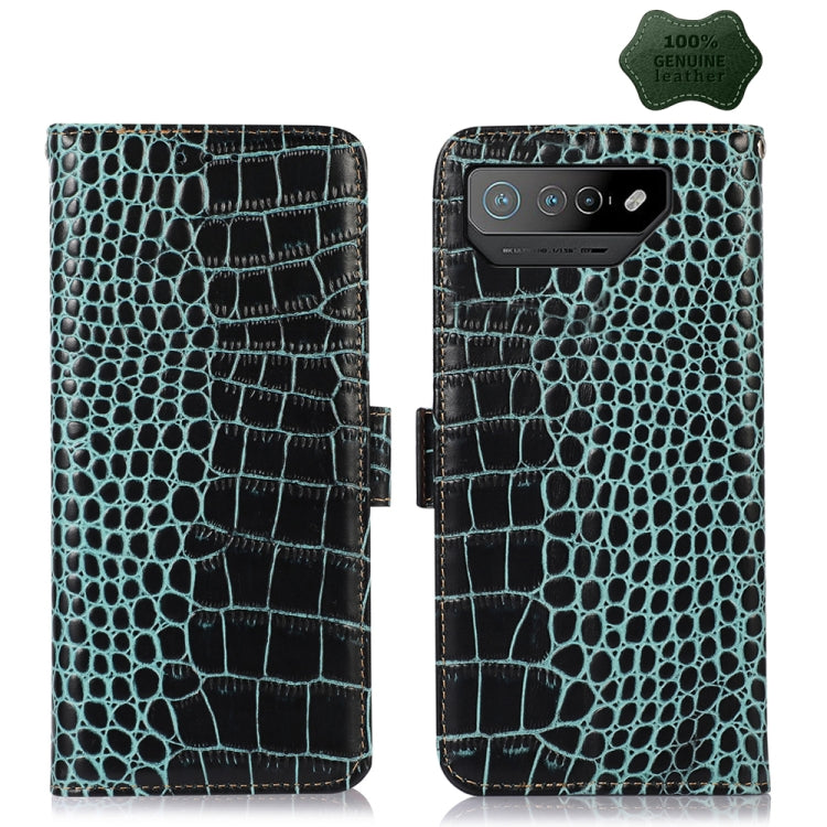 Crocodile Top Layer Cowhide Leather Phone Case, For Asus ROG Phone 7