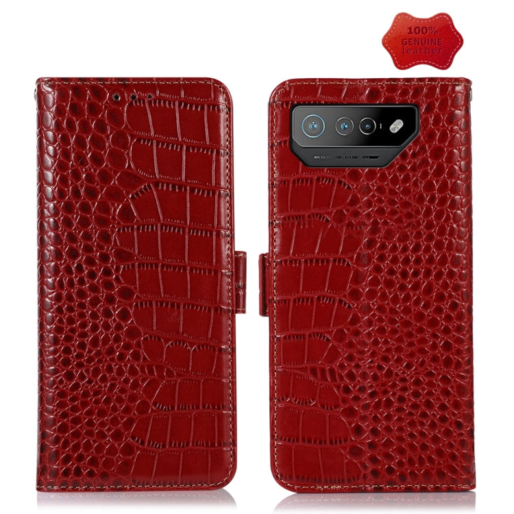 Crocodile Top Layer Cowhide Leather Phone Case, For Asus ROG Phone 7