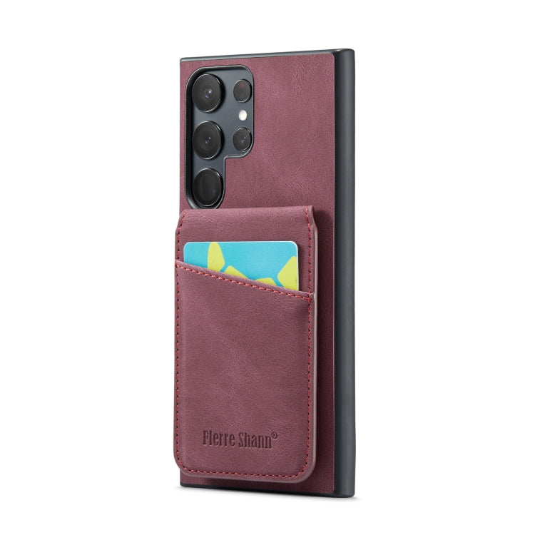 Fierre Shann Crazy Horse Card Holder Back Cover PU Phone Case, For Samsung Galaxy S22 Ultra 5G, For Samsung Galaxy S23 5G, For Samsung Galaxy S23+ 5G, For Samsung Galaxy S23 Ultra 5G