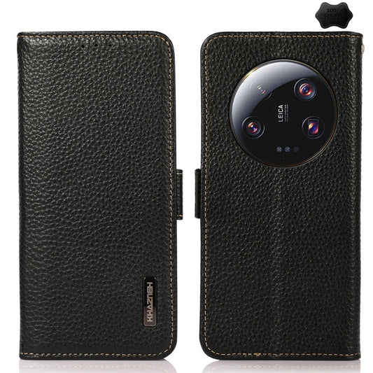 KHAZNEH Side-Magnetic Litchi Genuine Leather RFID Phone Case, For Xiaomi 13 Ultra, For Asus ROG Phone 7