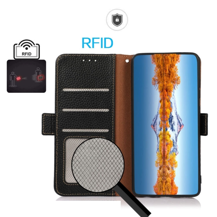 KHAZNEH Side-Magnetic Litchi Genuine Leather RFID Phone Case, For Xiaomi 13 Ultra, For Asus ROG Phone 7