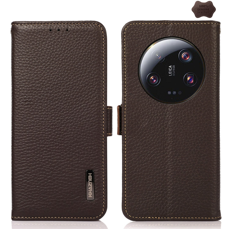 KHAZNEH Side-Magnetic Litchi Genuine Leather RFID Phone Case, For Xiaomi 13 Ultra, For Asus ROG Phone 7
