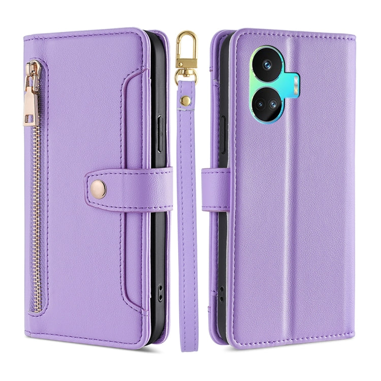 Sheep Texture Cross-body Zipper Wallet Leather Phone Case, For vivo iQOO Z7x, For OPPO A55S 5G, For Realme GT Neo5 SE, For Xiaomi Redmi Note 12 Turbo, For Kyocera Digno SX3-KYG02, For Nokia C12, For Nokia C22, For Nokia C32