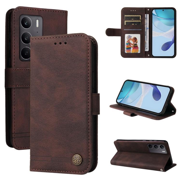 Skin Feel Life Tree Metal Button Leather Phone Case, For Realme 16 Pro+ 5G, For Realme 16 Pro 5G, For Realme 15x 5G India / Realme C85 5G, For Realme C85 Pro 4G, For Realme 15T 5G, For Realme Narzo 80 Lite 4G / C71 India                                ...