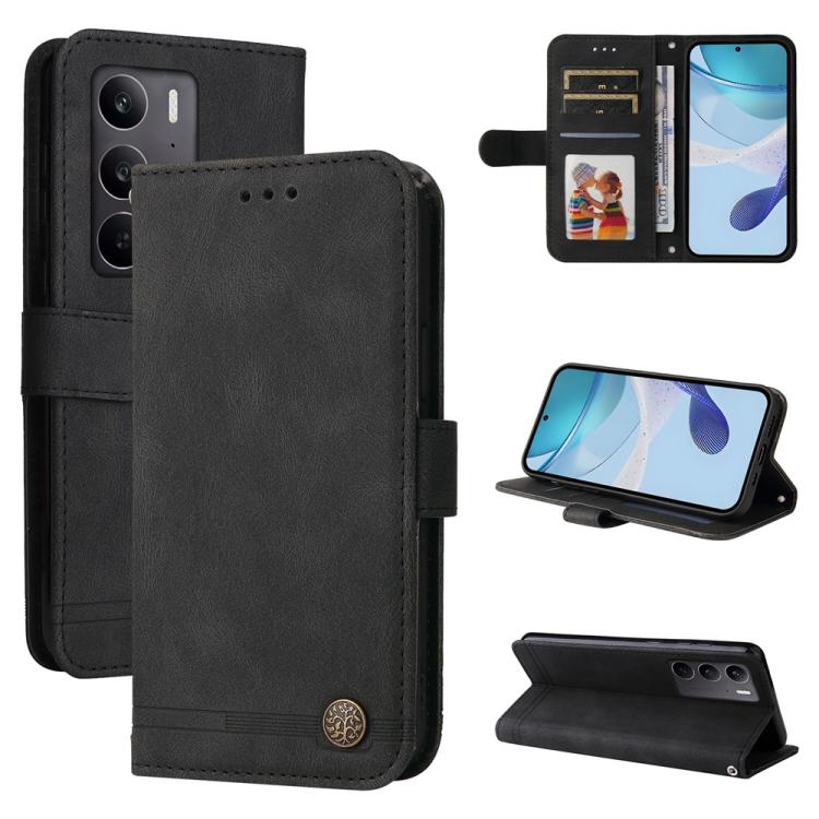 Skin Feel Life Tree Metal Button Leather Phone Case, For Realme 16 Pro+ 5G, For Realme 16 Pro 5G, For Realme 15x 5G India / Realme C85 5G, For Realme C85 Pro 4G, For Realme 15T 5G, For Realme Narzo 80 Lite 4G / C71 India                                ...
