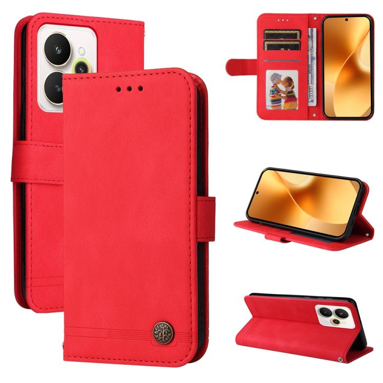 Skin Feel Life Tree Metal Button Leather Phone Case, For Realme 16 Pro+ 5G, For Realme 16 Pro 5G, For Realme 15x 5G India / Realme C85 5G, For Realme C85 Pro 4G, For Realme 15T 5G, For Realme Narzo 80 Lite 4G / C71 India                                ...
